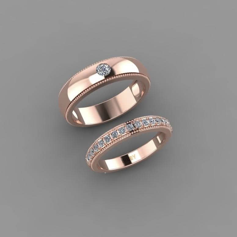 Nhẫn cưới kim cương IRuby bản vàng hồng - IRNC001