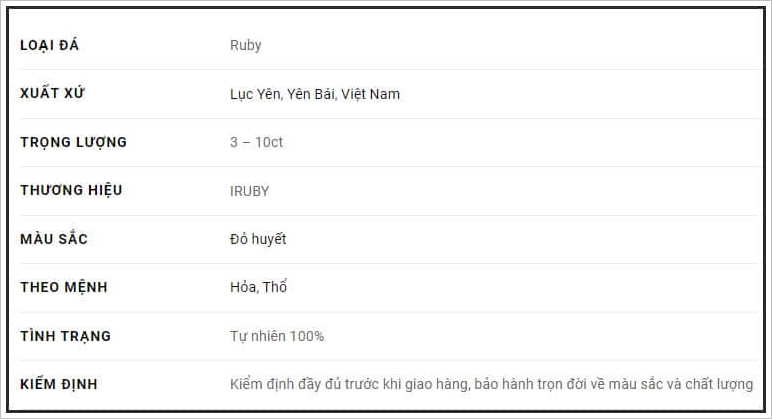 Thông tin chi tiết nhẫn nam đá Ruby huyết kính