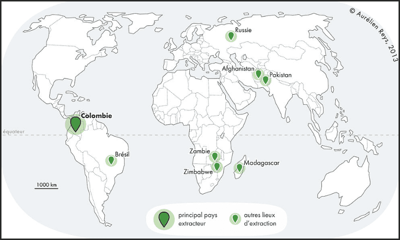 Bản đồ phân bố Ngọc Lục Bảo trên thế giới bản đồ được công bố năm 2013