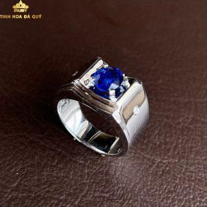 Nhẫn nam Sapphire xanh Blue vàng trắng thanh lịch hình ảnh góc nghiêng