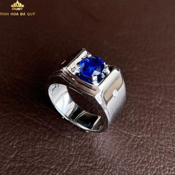 Nhẫn nam Sapphire xanh Blue vàng trắng thanh lịch hình ảnh góc nghiêng