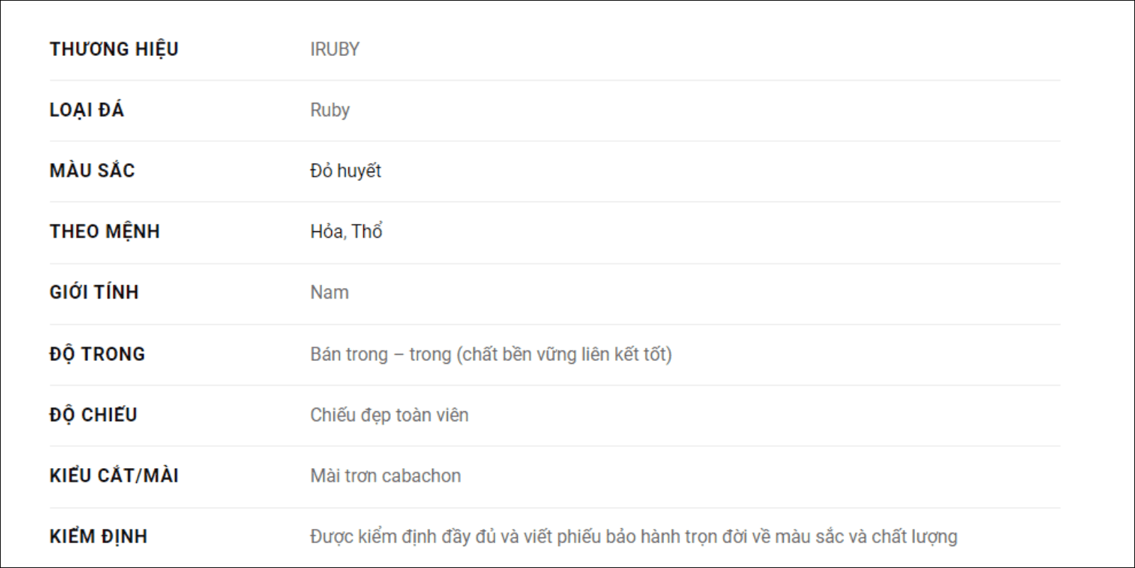 Nhẫn nam Ruby mẫu chủ tịch IRUBY hot nhất năm thông tin thông số 