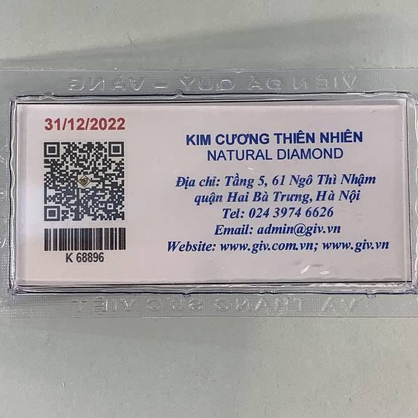 Hình ảnh mặt sau và thông số mã code viên kim cương 0.229ct