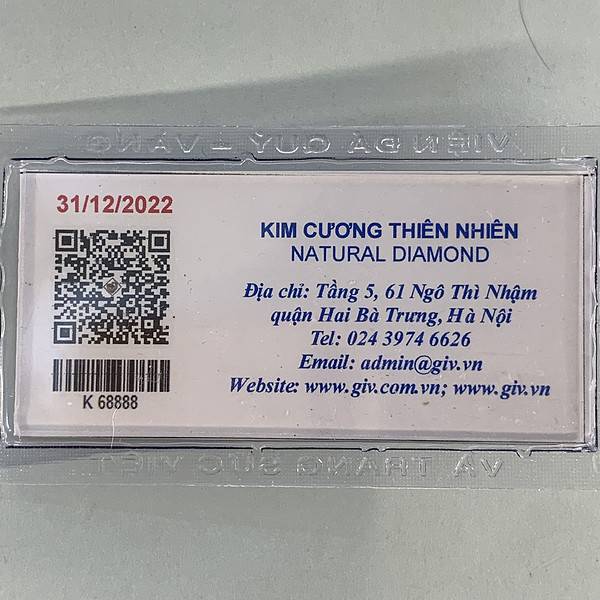 Thông tin viên kim cương 0.247ct - IRD 2360247 quét mã code mặt sau