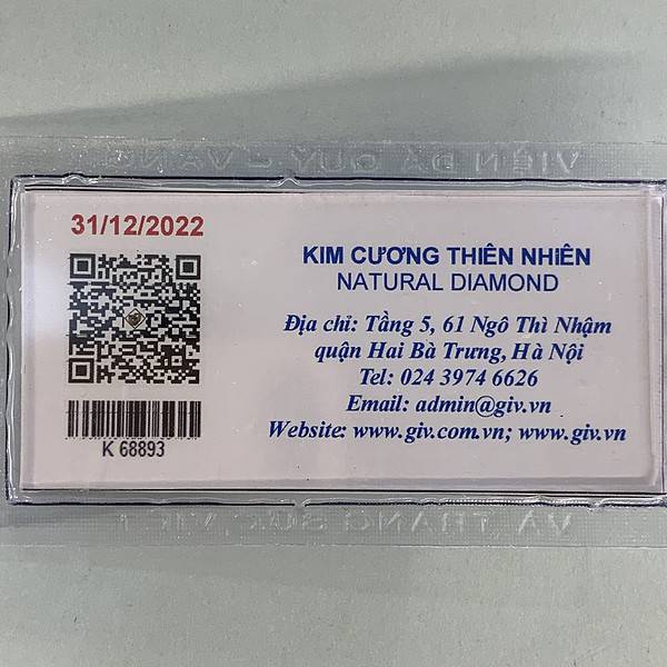 Thông tin viên kim cương 0.273ct - IRD 2360273 quét mã code mặt sau