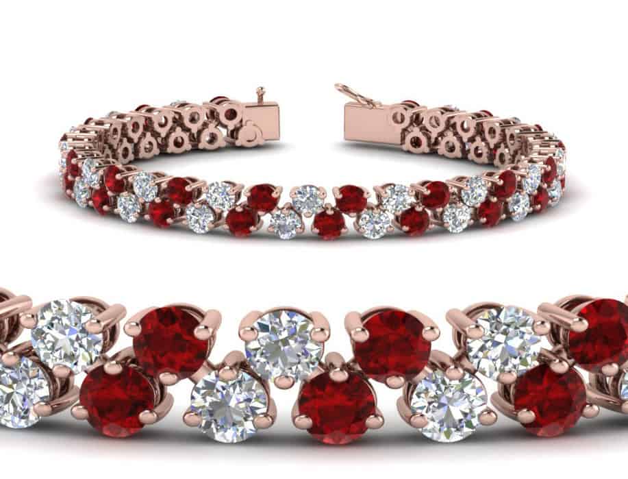 Lắc tay kết hợp kim cương và đá ruby cùng chất liệu vàng hồng