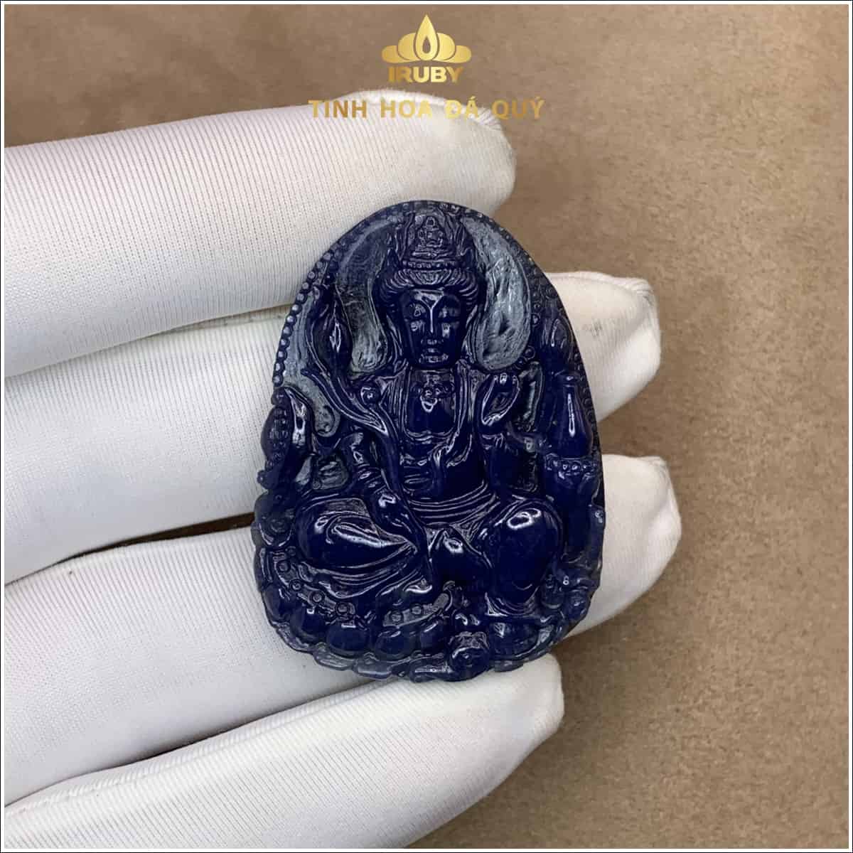 Mặt dây chuyền Phật Bà Quan Âm đá Sapphire xanh lam 22,6 - IRPB 235226 hình ảnh 3