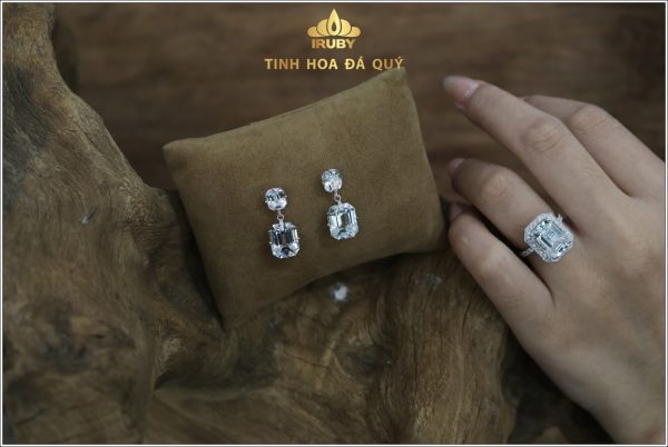 Bộ trang sức đá Topaz hoa tai và nhẫn kết kim cương tự nhiên IRTP 238223 hình ảnh 1