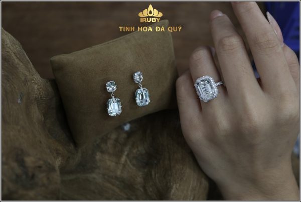 Bộ trang sức đá Topaz hoa tai và nhẫn kết kim cương tự nhiên IRTP 238223 hình ảnh 2