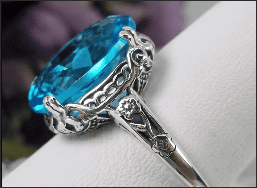 Nhẫn nữ Topaz xanh phong cách cổ điển
