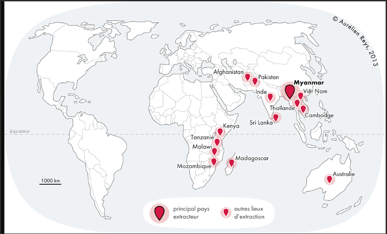 Bản đồ phân bố đá Ruby trên thế giới được công bố năm 2013