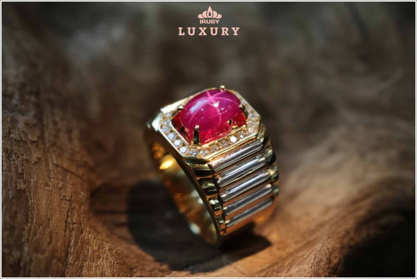 Nhẫn nam Ruby sao Rolex thân nhẫn được kết hợp giữa vàng hồng và vàng trắng cùng kim cương tự nhiên 