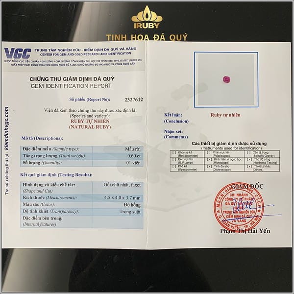 Viên Ruby facet tự nhiên 0,62ct IRRF147 - 239062 hình ảnh