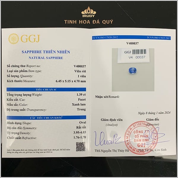 Viên Sapphire tự nhiên 100% 1,40ct - IRBS132 2310140 hình ảnh