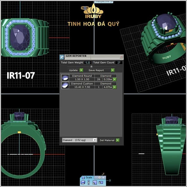 Mẫu 3D nhẫn nam sapphire IRUBY ROLEX - IRSP 2311420 hình ảnh 4