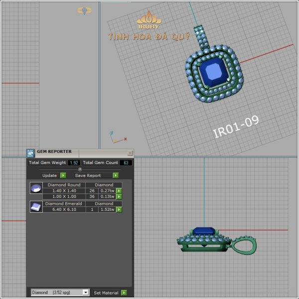 Mẫu 3D mặt dây chuyền Sapphire - IRMD 2401009 hình ảnh 3