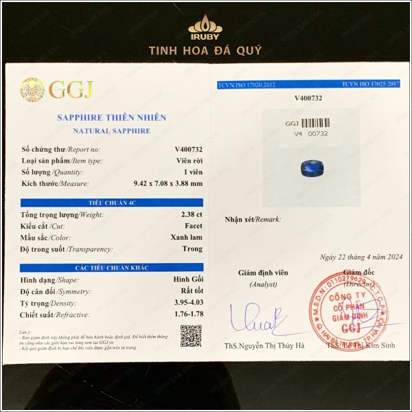 Đá Sapphire xanh lam hoàng gia tự nhiên 100% 2,37ct - IRBS173 2404237 hình ảnh