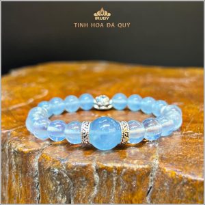 Vòng tay Aquamarine tự nhiên mix phụ kiện bạc cho mệnh Thủy