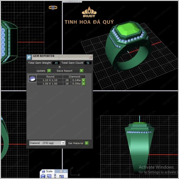 Mẫu 3D nhẫn nam Emerald kết Kim Cương - IREM40 2404420 hình ảnh 4