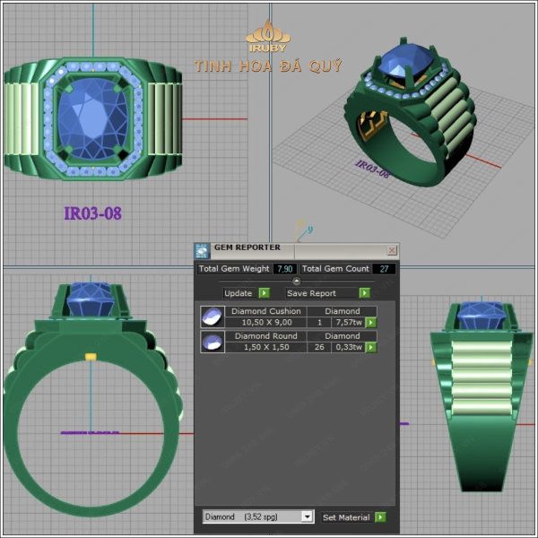 Mẫu 3D nhẫn nam Sapphire xanh lục Rolex - IRGS164 2403602 hình ảnh 4