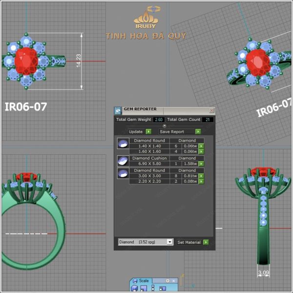 Mẫu 3D nhẫn nữ Ruby kết Kim Cương - IRRF216 2404150 hình ảnh 4