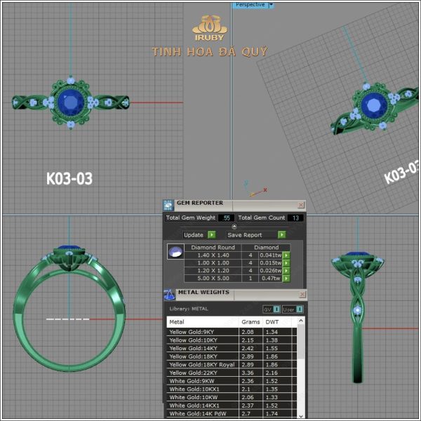 Mẫu 3D nhẫn nữ Sapphire Unique - IRBS 2403070 hình ảnh 4