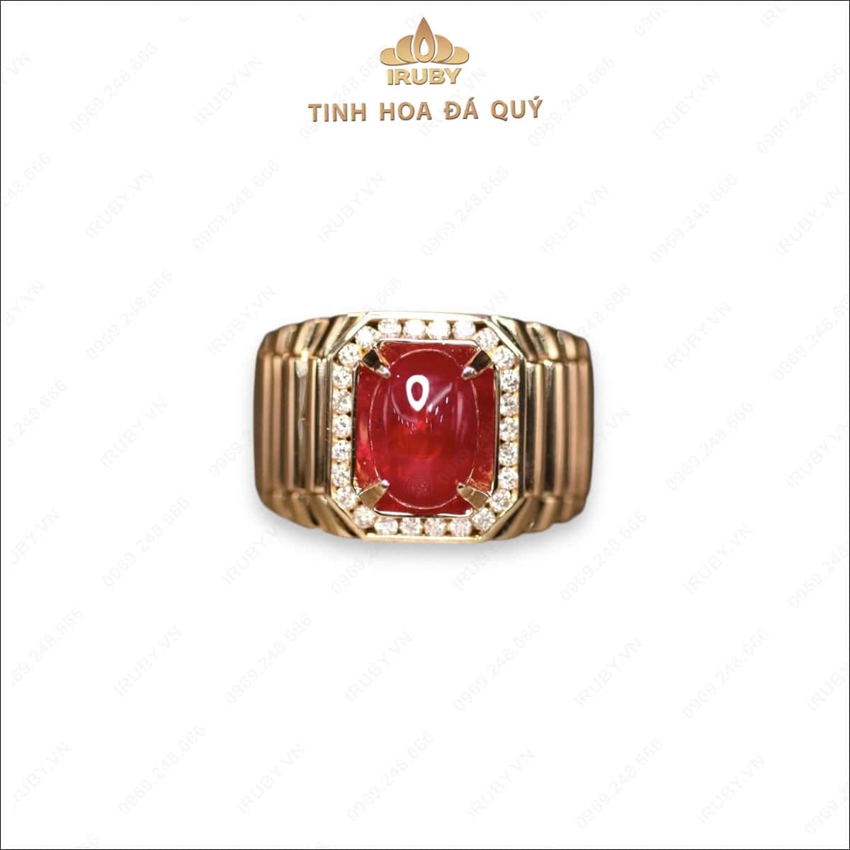 Nhẫn nam Ruby Cabochon phong cách Rolex 3,86ct – IRRC 2410386