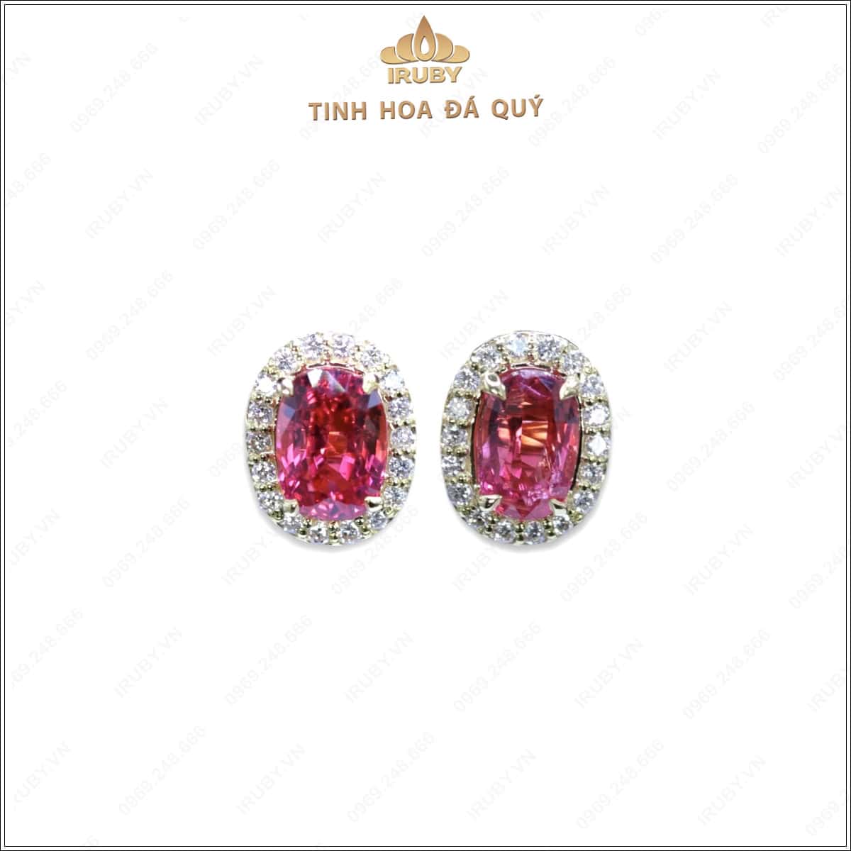 Đôi bông tai Spinel đỏ kết Kim Cương - IR241219