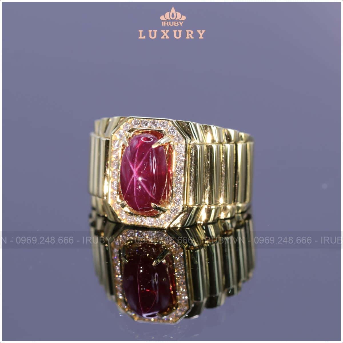 Nhẫn nam Ruby sao 3,48ct tự nhiên mẫu Rolex - IRSR275 2411348

