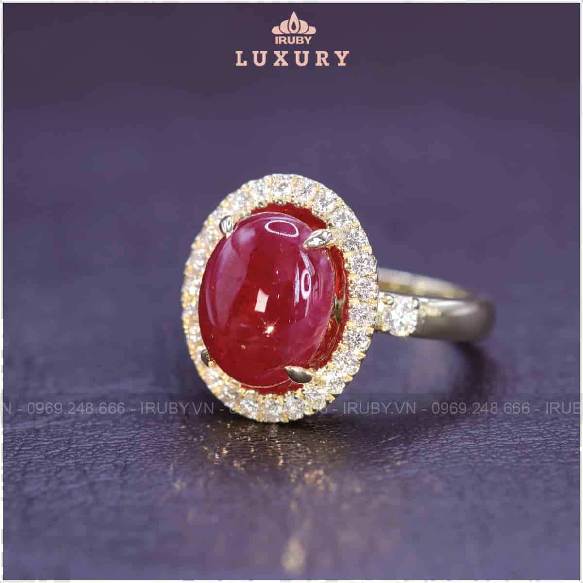 Nhẫn nữ Ruby cabochon đỏ huyết kết kim cương 6,82ct - IRRB 235682