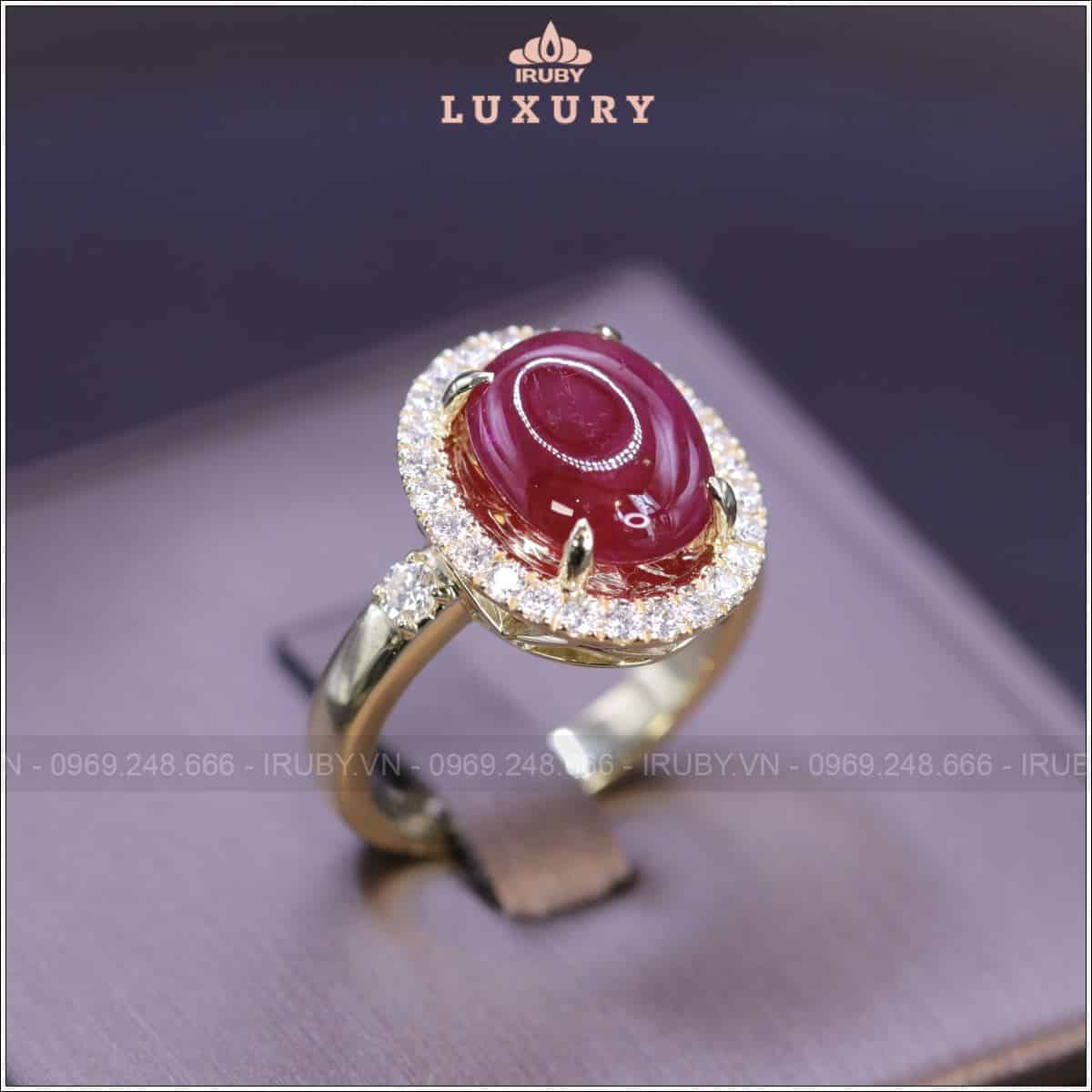 Nhẫn nữ Ruby cabochon đỏ huyết kết kim cương 6,82ct - IRRB 235682