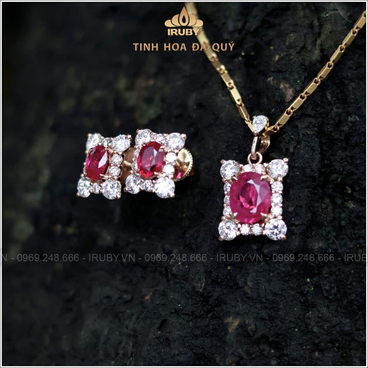 Bộ trang sức đá Ruby facet kết kim cương - IRRF 2504094