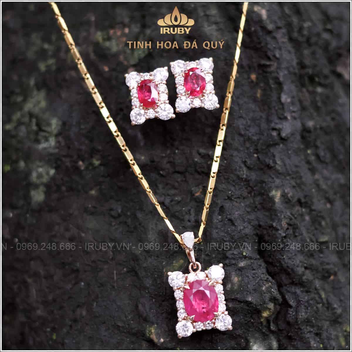 Bộ trang sức đá Ruby facet kết kim cương - IRRF 2504094