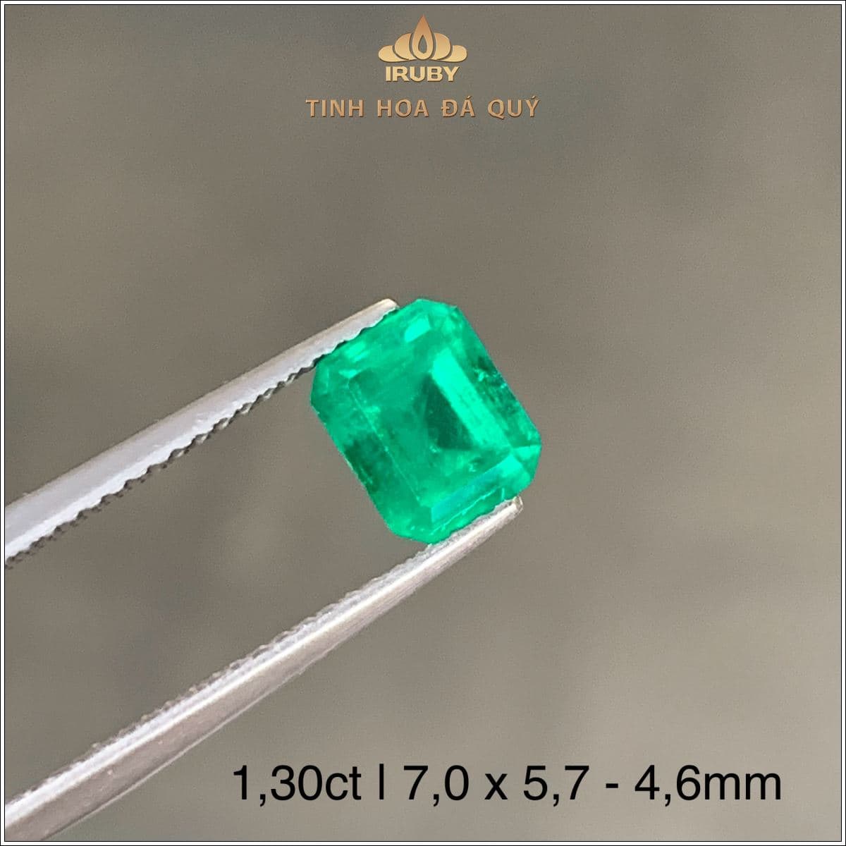 Đá Emerald Colombia xanh vivid tự nhiên 1,30ct - IREM 2504130 Đá Emerald Colombia xanh vivid tự nhiên 1,30ct - IREM 2504130