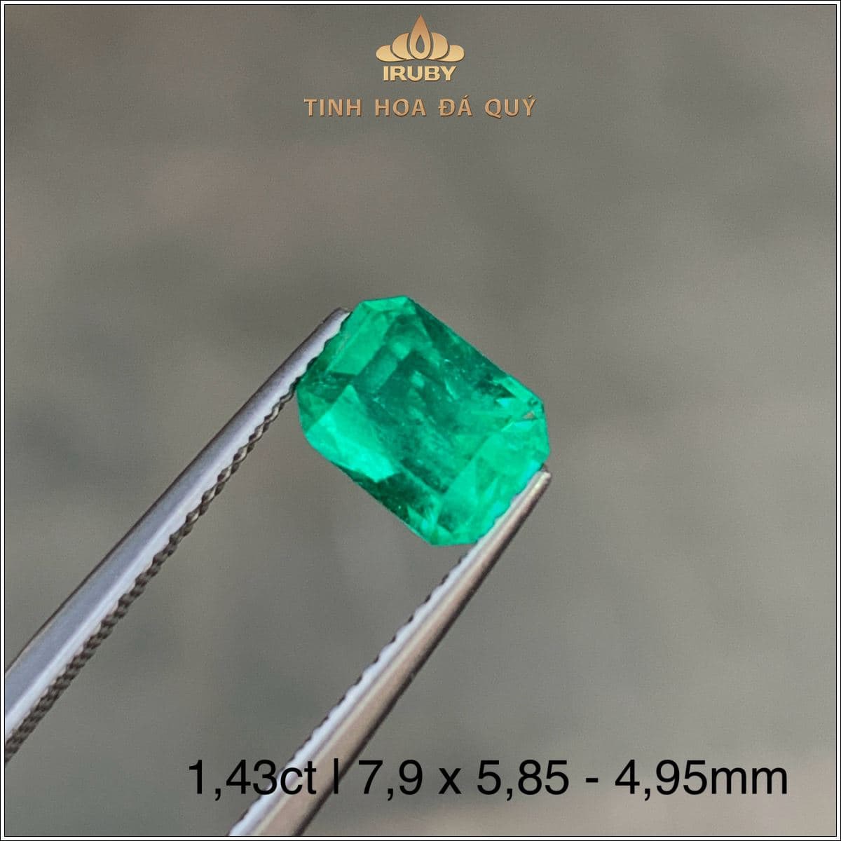 Đá Emerald Colombia xanh vivid tự nhiên 1,43ct - IREM 2504143 Đá Emerald Colombia xanh vivid tự nhiên 1,43ct - IREM 2504143