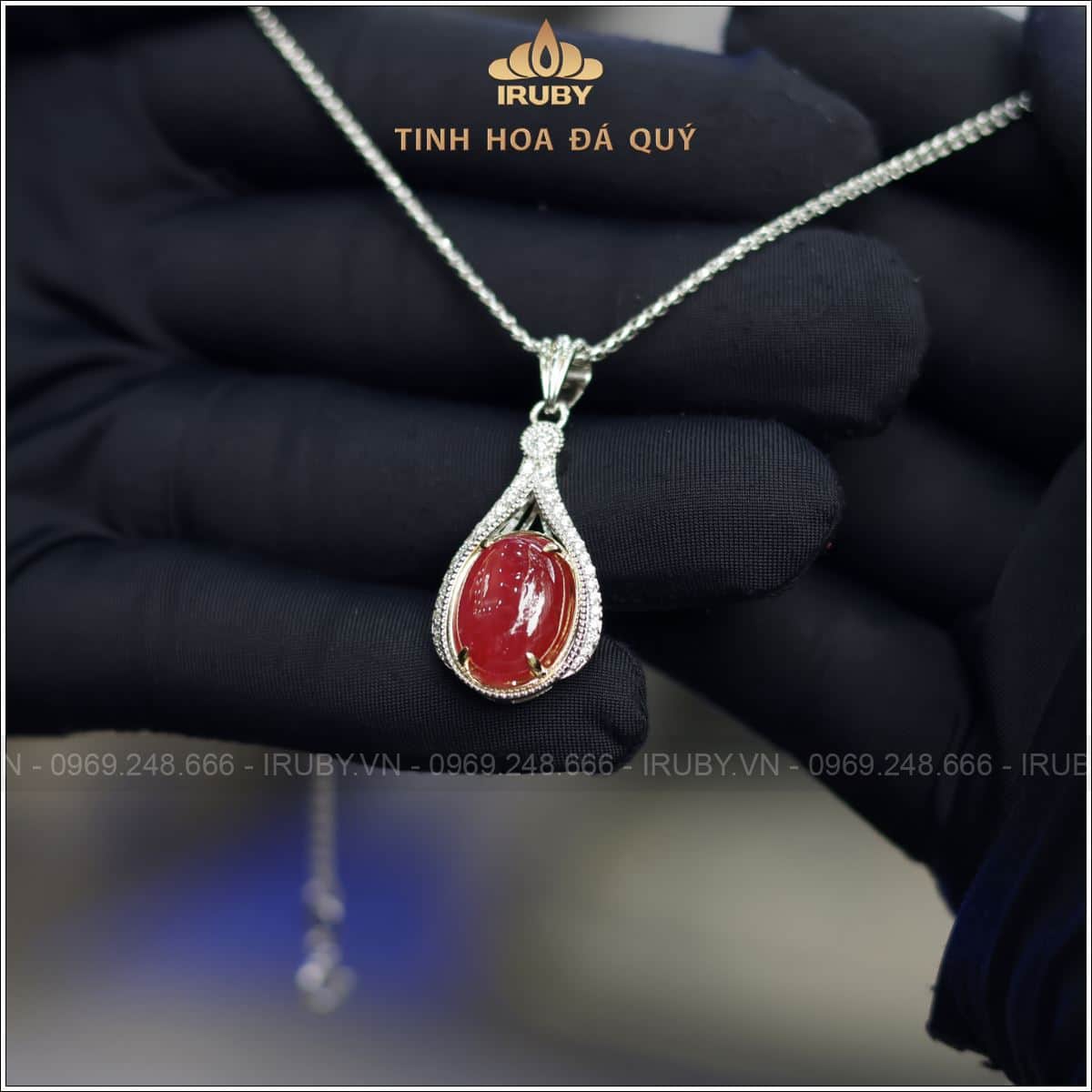 Mặt dây chuyền Ruby kết kim cương tự nhiên - IRRC 237705