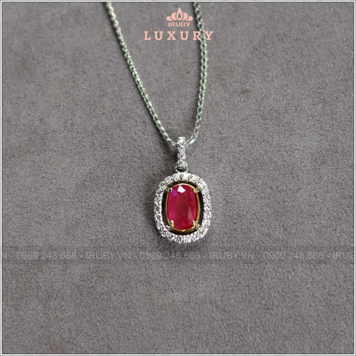 Mặt dây chuyền Ruby facet đỏ hồng kết Kim Cương tự nhiên - IRRF 2505284