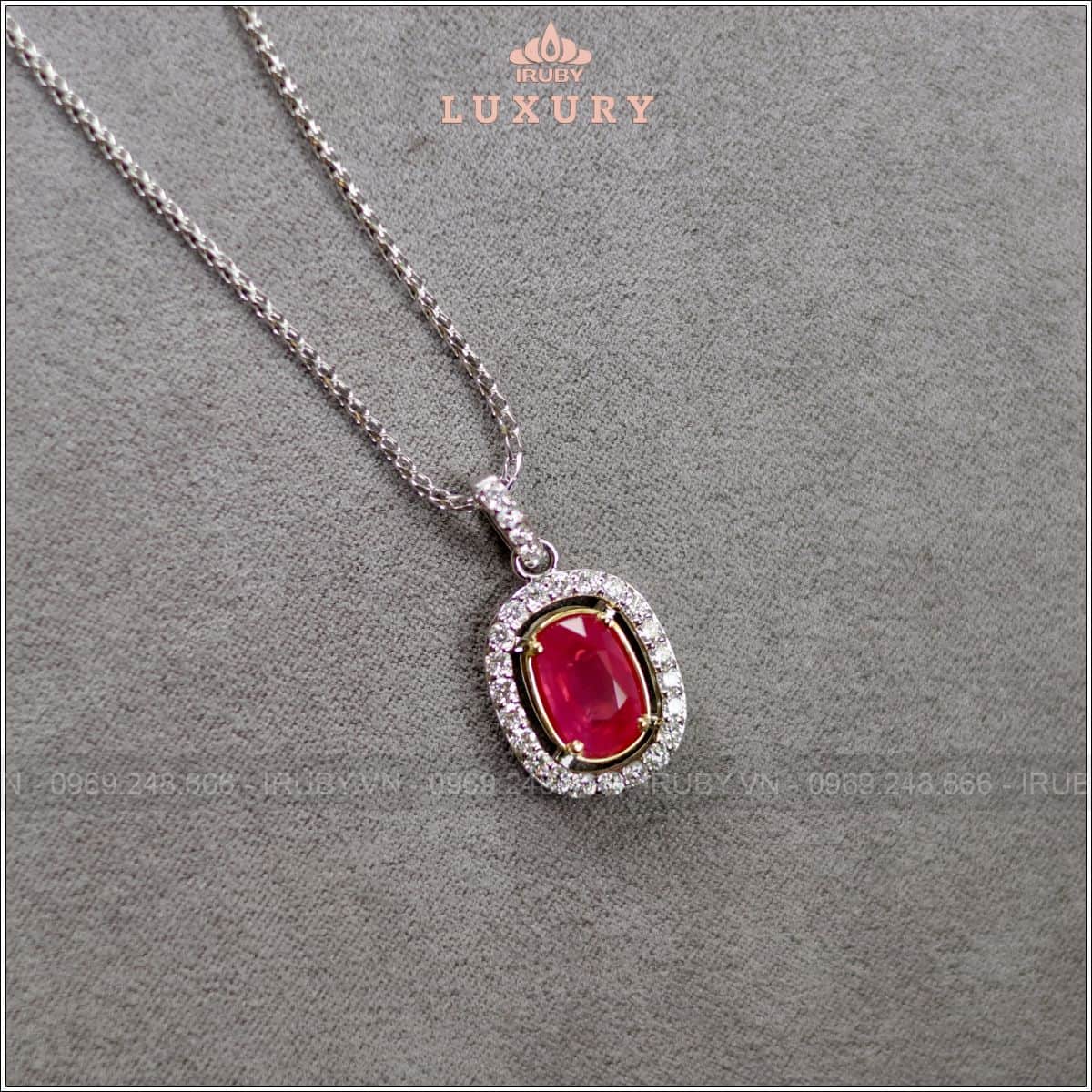 Mặt dây chuyền Ruby facet đỏ hồng kết Kim Cương tự nhiên - IRRF 2505284