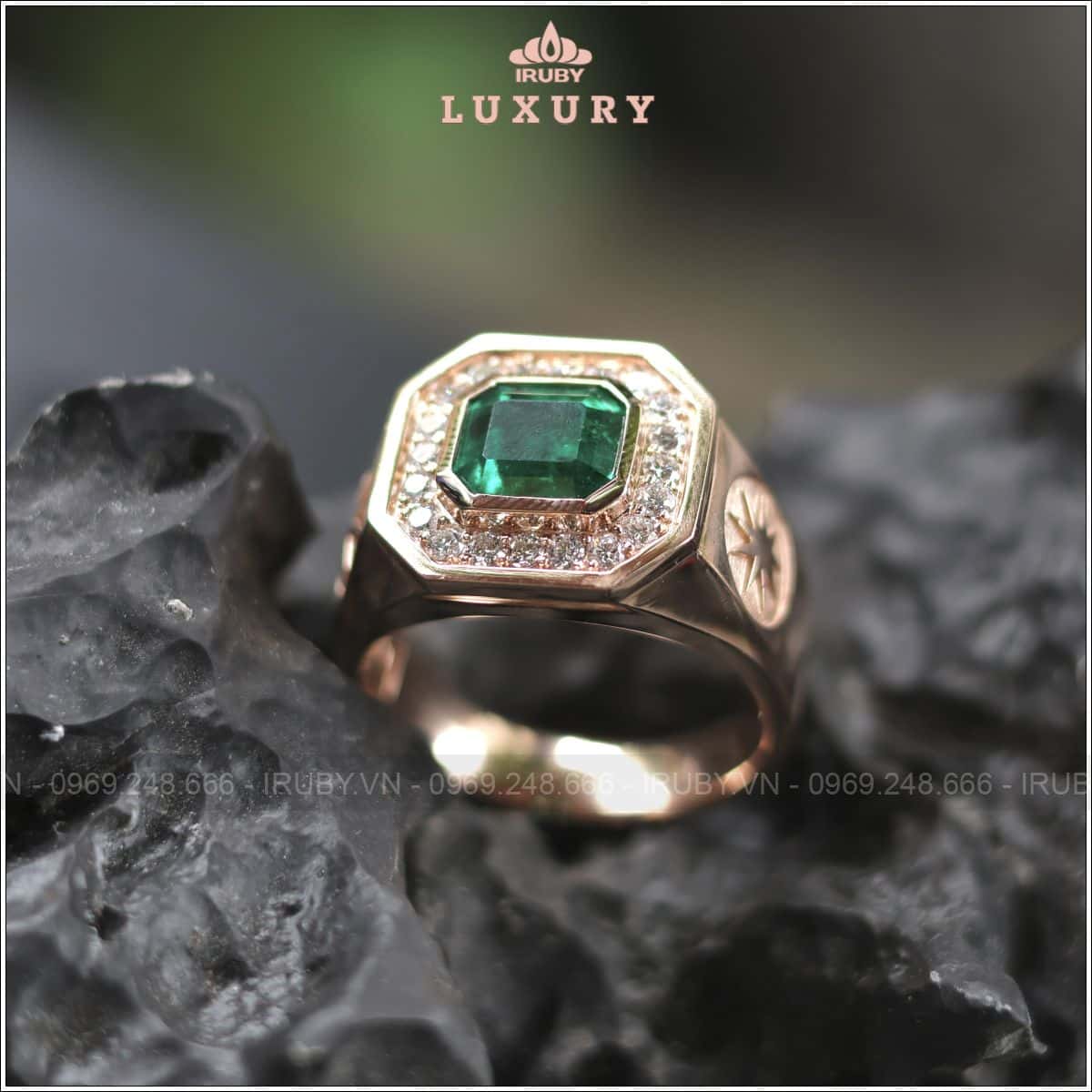 Nhẫn nam Emerald 1,92ct kết kim cương - IREM 2505192