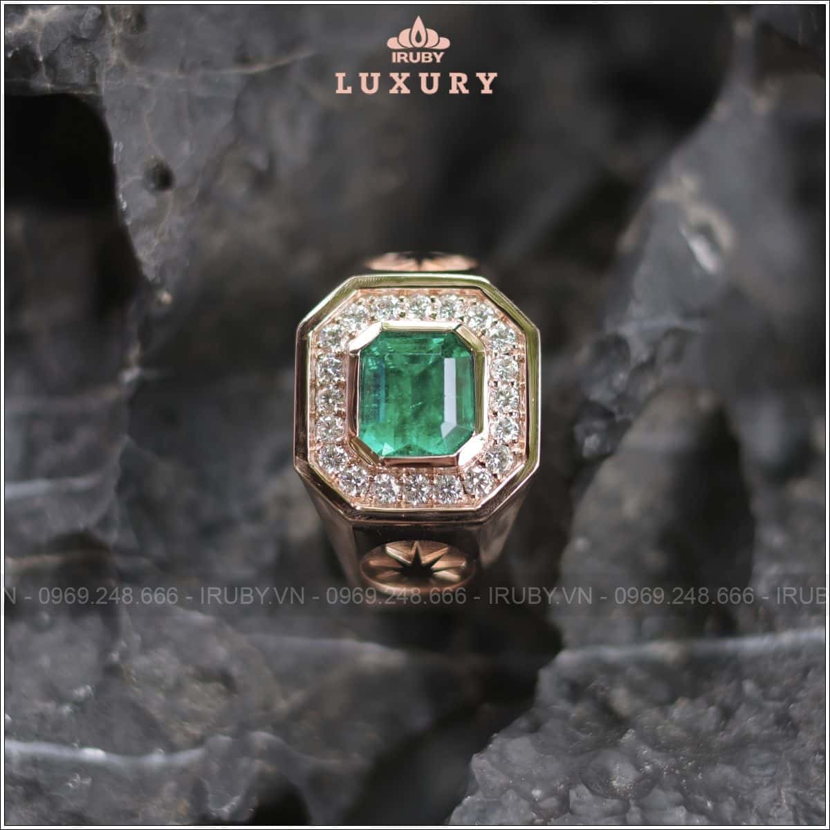 Nhẫn nam Emerald 1,92ct kết kim cương - IREM 2505192