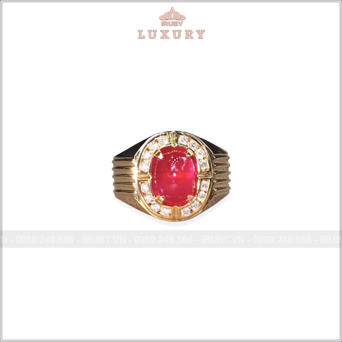 Nhẫn nam Ruby cabochon huyết kính kết Kim Cương 3,70ct - IRRC 250537