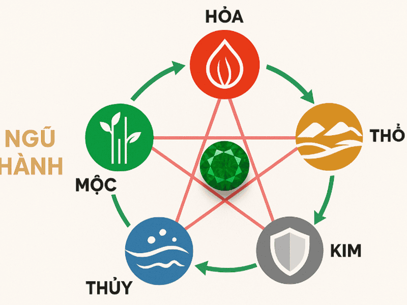 Ngọc lục bảo mang đặc tính của hành Mộc trong phong thủy