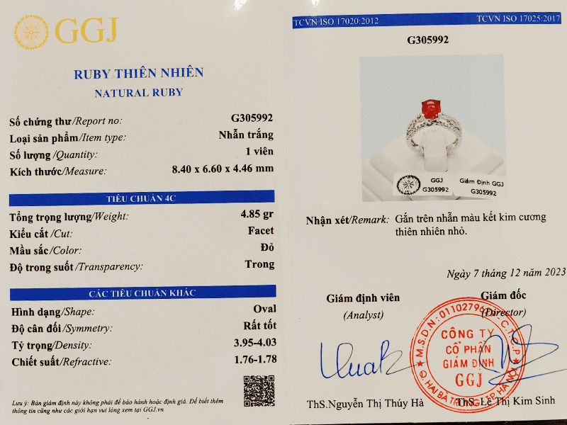 Những thông tin trên giấy kiểm định sẽ giúp quý khách nắm rõ hơn về tình trạng sản phẩm