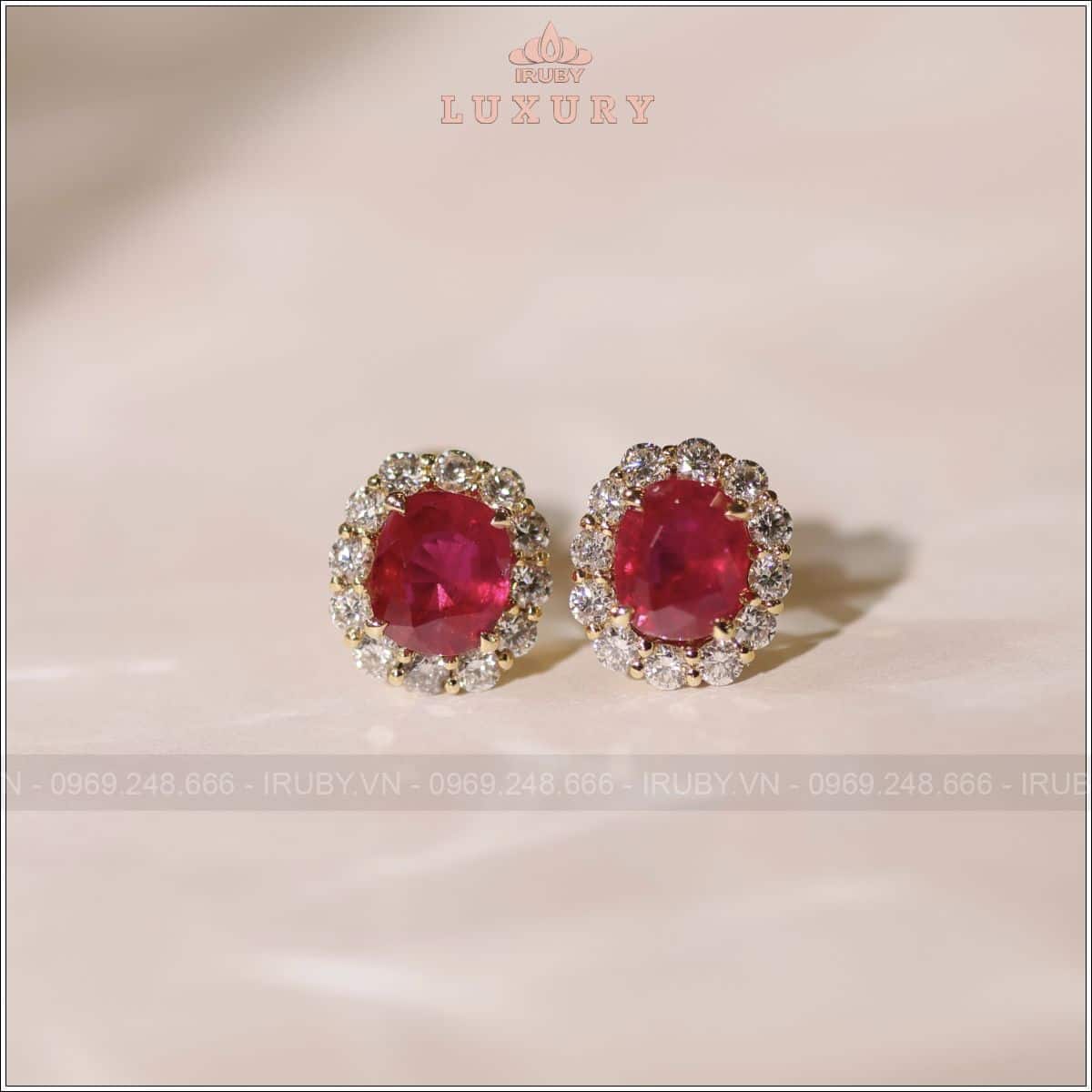 Đôi hoa tai Ruby facet 2,24ct kết kim cương thiên nhiên - IRRF 2505224