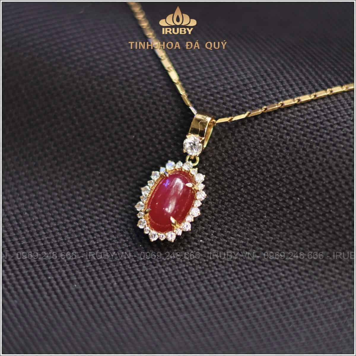Mặt dây chuyền Ruby cabochon 3,55ct kết kim cương thiên nhiên - IRRC 2506355