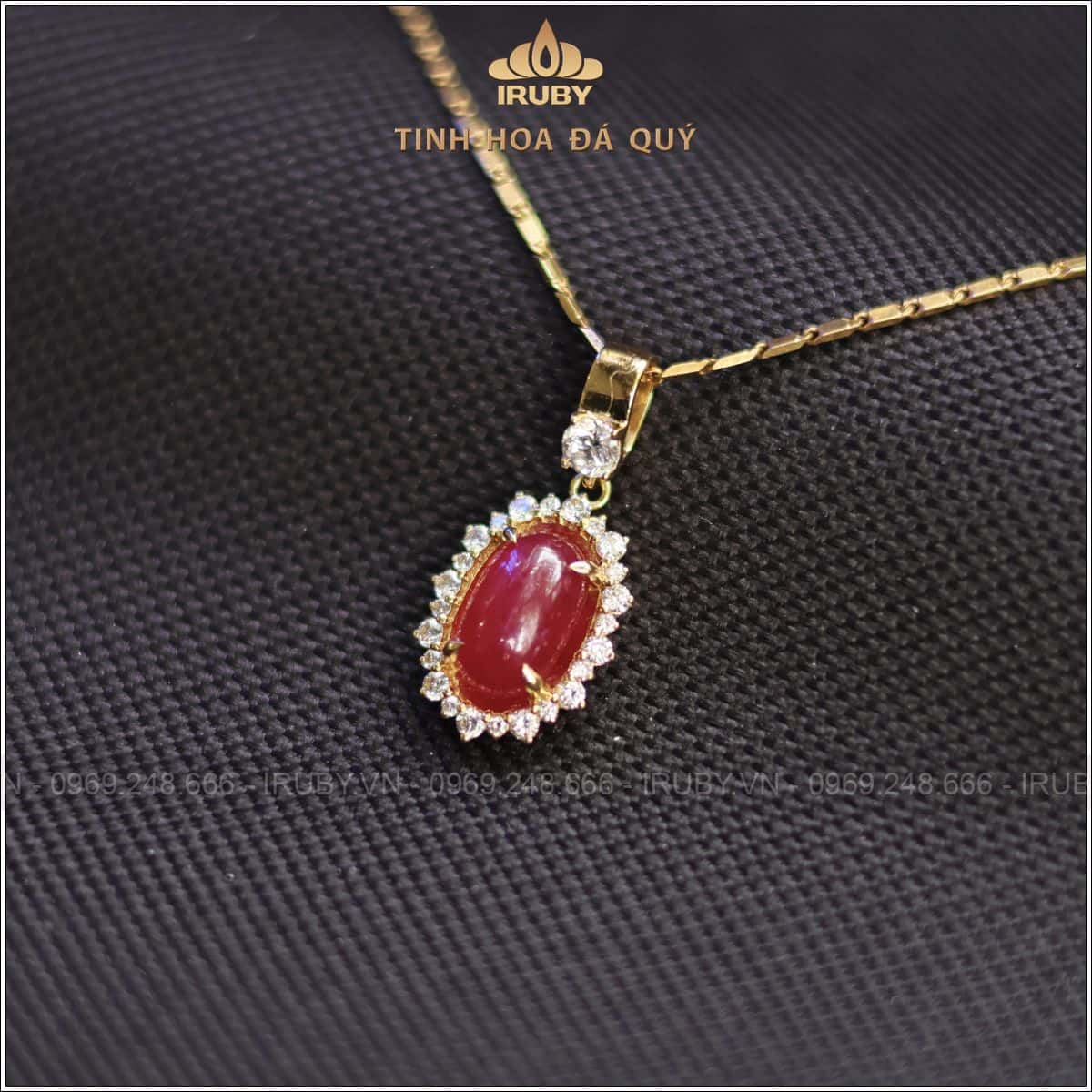 Mặt dây chuyền Ruby cabochon 3,55ct kết kim cương thiên nhiên - IRRC 2506355