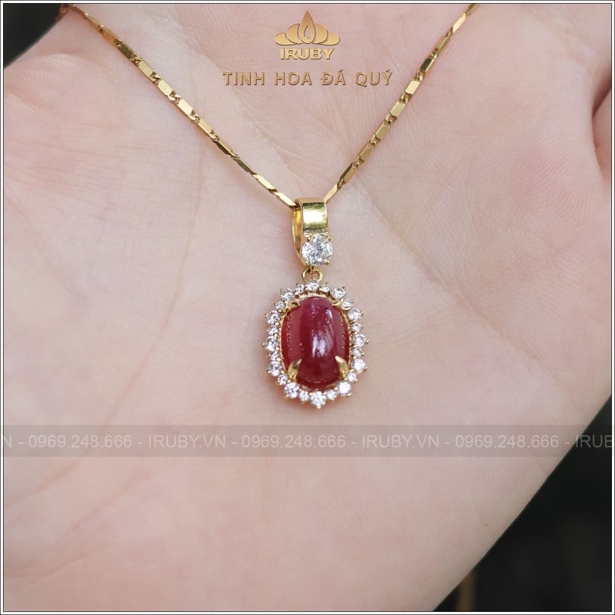 Mặt dây chuyền Ruby cabochon 3,55ct kết kim cương thiên nhiên - IRRC 2506355