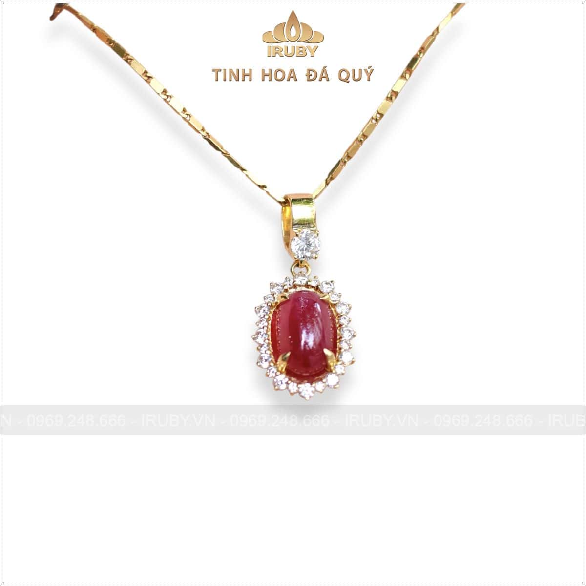 Mặt dây chuyền Ruby cabochon 3,55ct kết kim cương thiên nhiên – IRRC 2506355