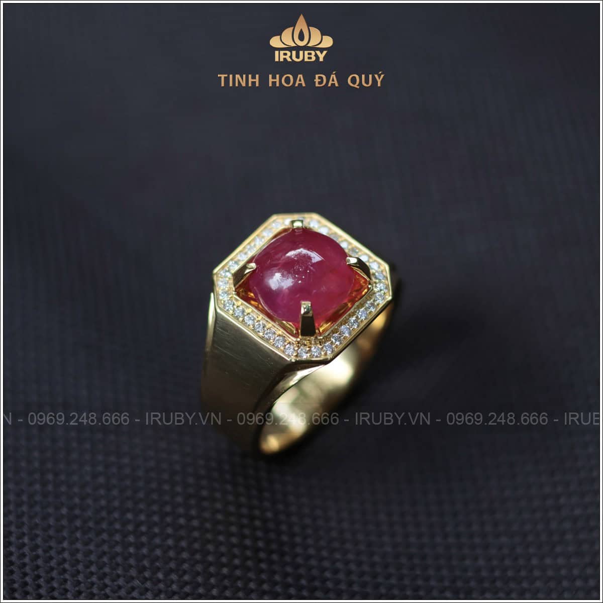 Nhẫn nam Ruby cabochon 5,56ct kết kim cương thiên nhiên - IRRC 25728556