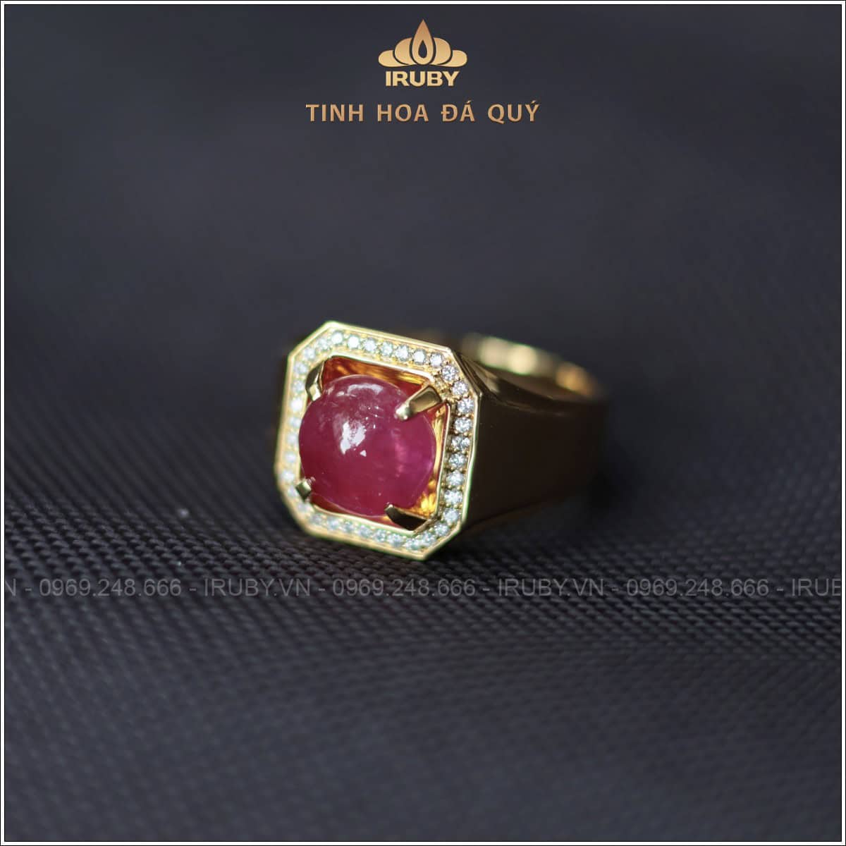 Nhẫn nam Ruby cabochon 5,56ct kết kim cương thiên nhiên - IRRC 25728556